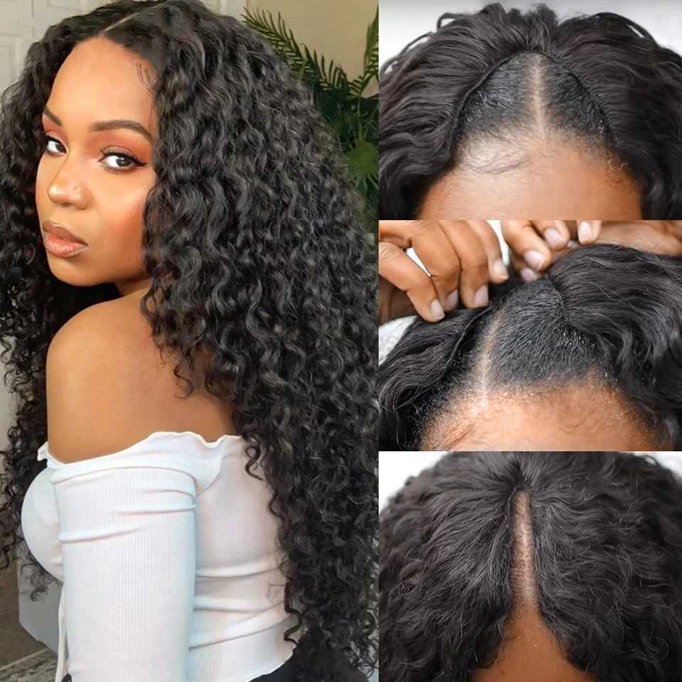 Deep Curly V Part Wig No Leave Out Brazilian Deep Wave Wigs for Women U Part Glueless Virgin Wigs On SaleM240712