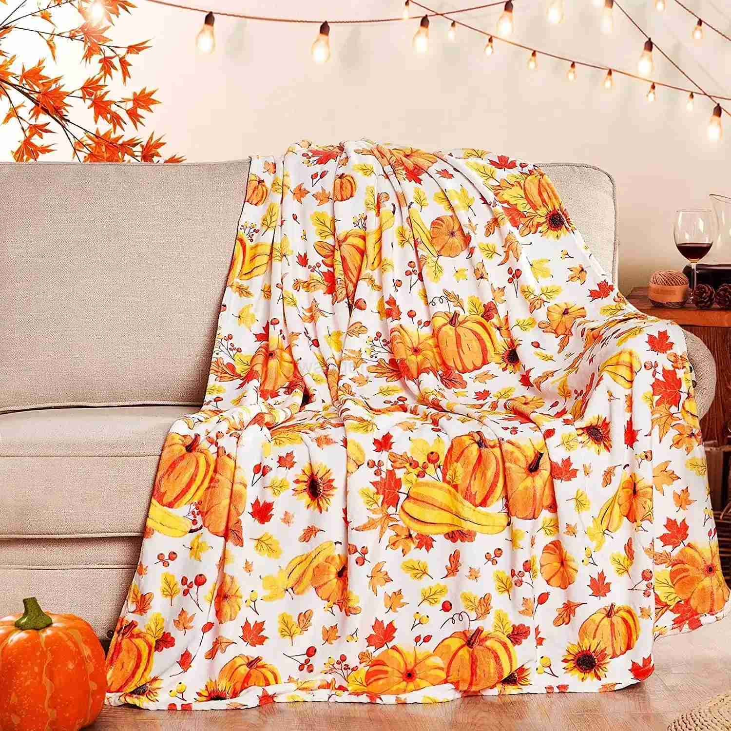 Halloween Throw Blanket for Couch Bed Halloween Fall Thanksgiving Gift Blanket Pumpkin and Ghost Print Blankets Sofa BlanketsB270712