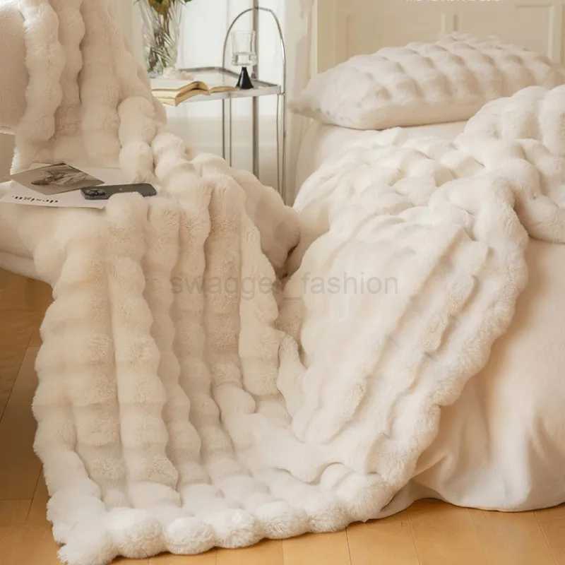 Faux Fur Plush Throw Blanket Warm Winter Double-sided Blankets for Bed Luxury Plaid Shaped Couch Cover for Sofa Pillow Case GiftB270712