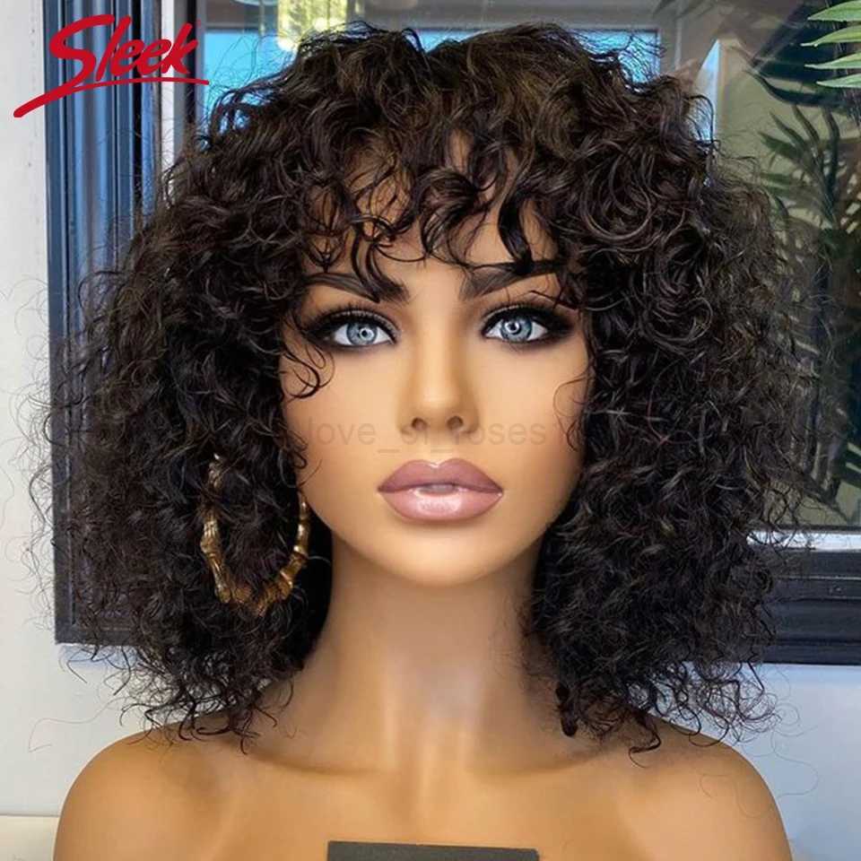 Short Pixie Bob Cut Wigs With Bangs Jerry Curly Non lace front Wig Highlight Honey Blonde Colored Wigs For WomenM240712