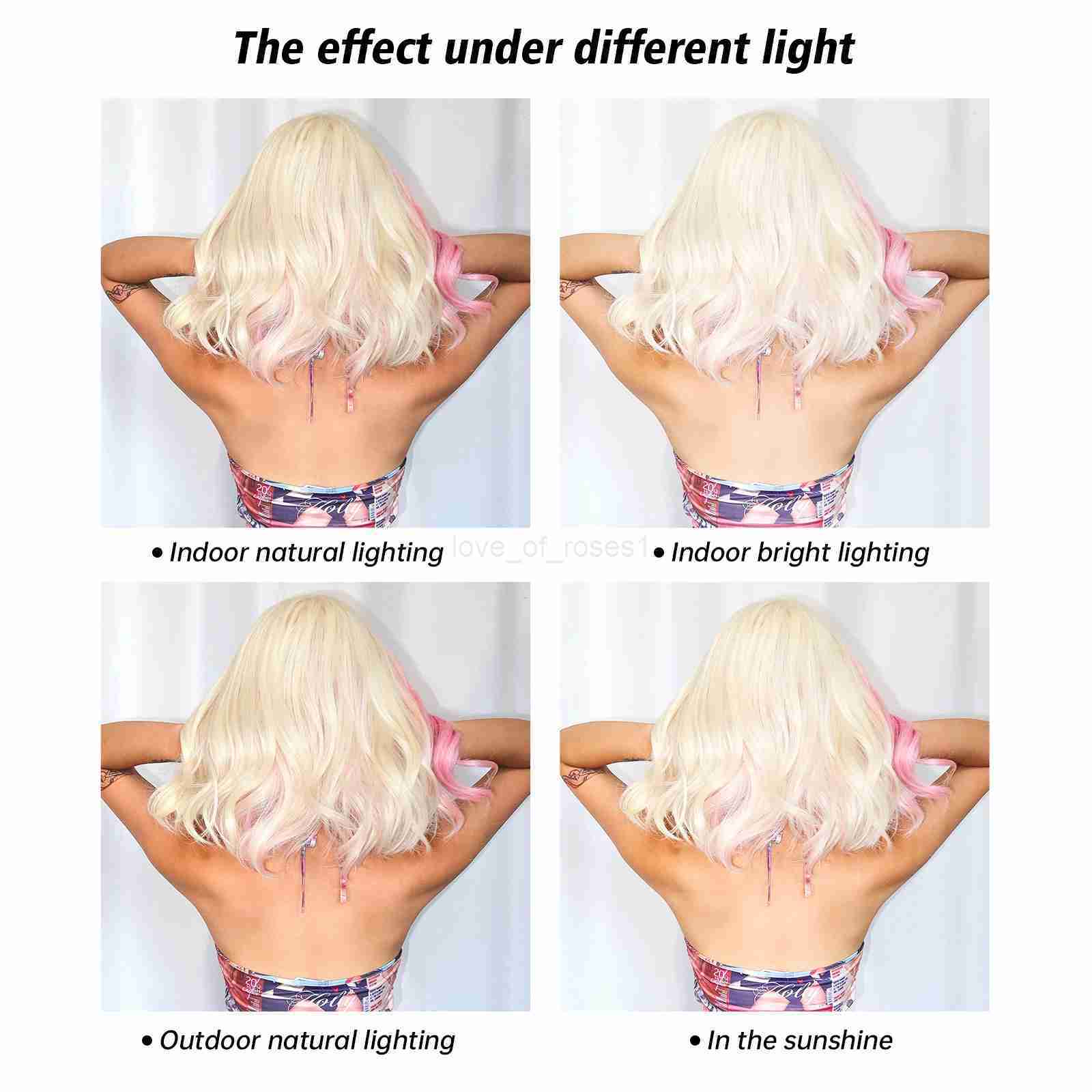 Pink Blonde Short Wavy Synthetic Wig with Bangs Multicolor Cosplay Party Use Wigs for Women Halloween Fake Hair Heat ResistantM240712