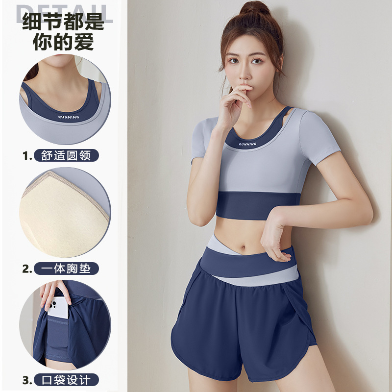 Juyi Tang Summer New Short Colored Sports Fitness Leave Two Piece Yoga Clothing Set Temperament Bifurcated Workout Clothe Woman Yoga Jackets for Women