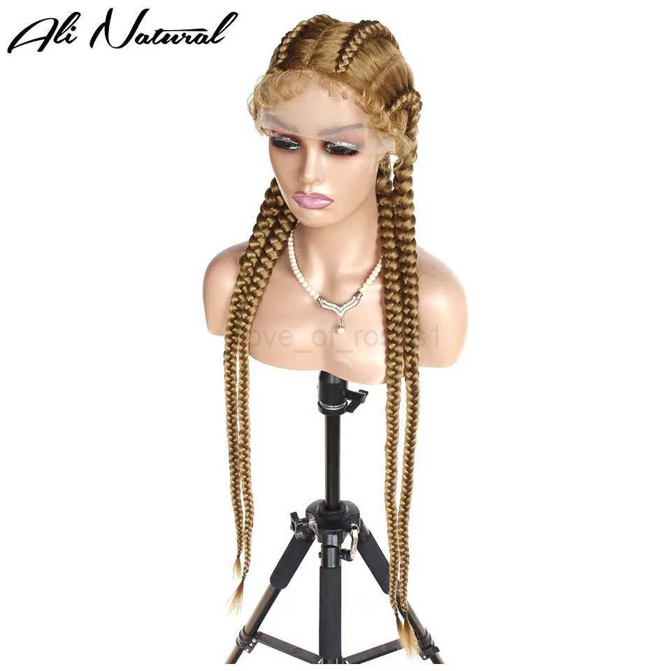 Synthetic Lace Wig Braided Wigs Natural Long 27# Dark Blonde Swiss Lace Wig For Black Women American African Wig Wholesale CheapM240712