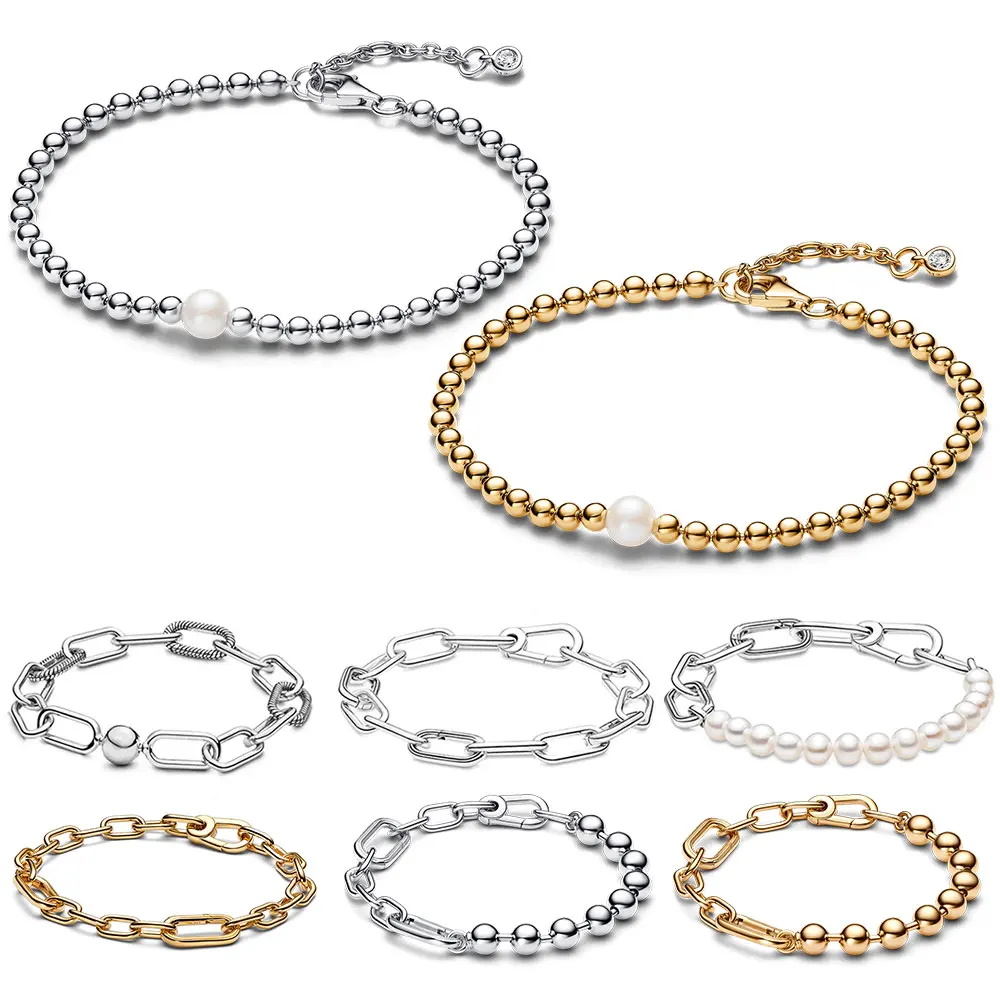 2024 925 Silver Link Chain Bracelets Women ME Collection Pearl Adjustable Bracelet Charms Accessories Fashion Jewelry Gift DIY