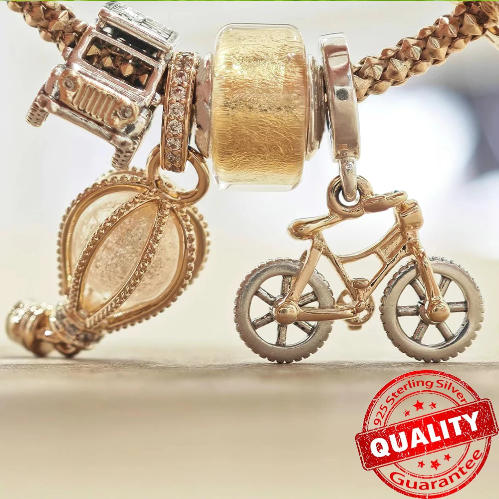 925 Sterling Silver Spinning Wheel Bicycle Charm Fit Bracelet Adventure Mini Car Charm for Women Jewelry Gift