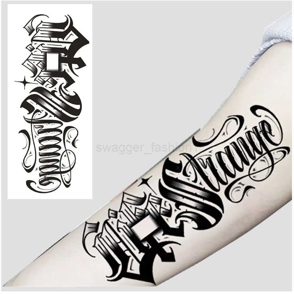Large Size Black Sketch Letters Temporary Tattoos English Word Lines Tattoo Stickers Waterproof Arms Sleeve Tattoo For Men WomenB240712
