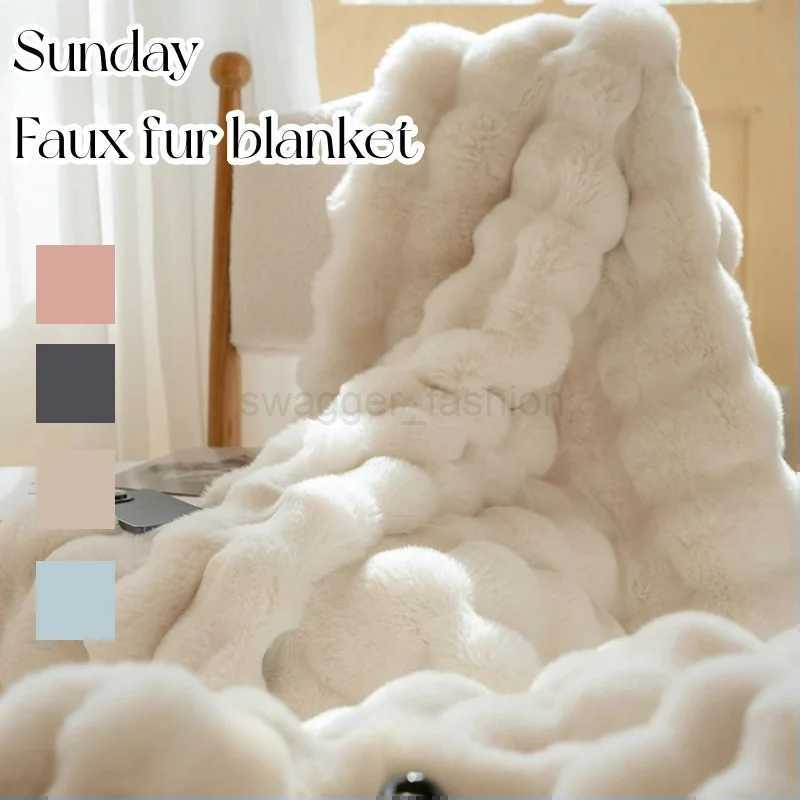 Faux Fur Plush Throw Blanket Warm Winter Double-sided Blankets for Bed Luxury Plaid Shaped Couch Cover for Sofa Pillow Case GiftB270712