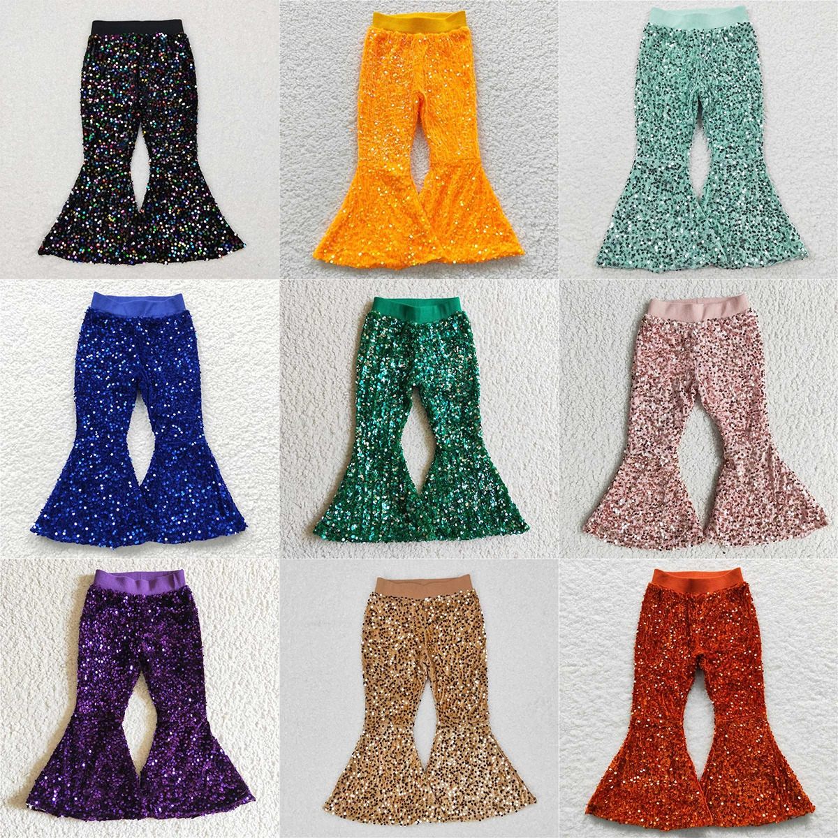 Wholesale Kids Fashionable Boutique Clothing Baby Girls Cute Real Sequins Soft Comfortable Children Bell Bottoms Pants Clothes 240703