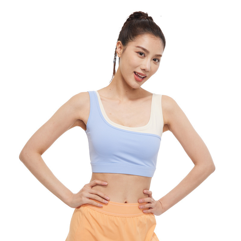 Women's Fixed Color Blocked Yoga Bra Integrated Elasticity and High Strength Shockproof U-shaped Sports Underwear Yoga Jackets for Women Full Zip