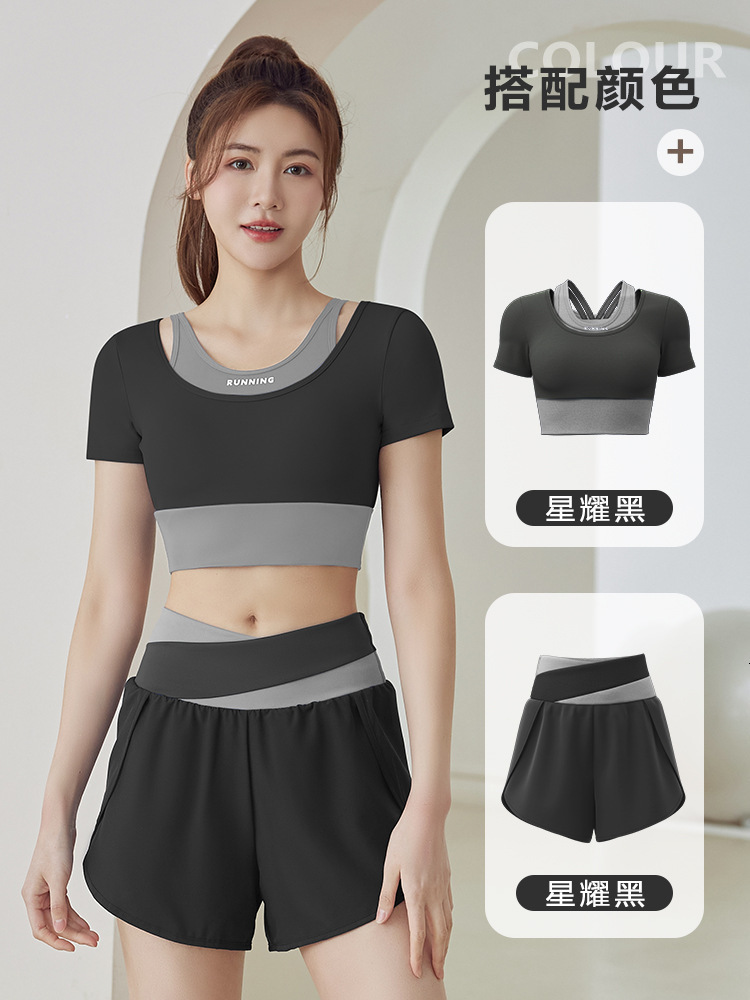 Juyi Tang Summer New Short Colored Sports Fitness Leave Two Piece Yoga Clothing Set Temperament Bifurcated Workout Clothe Woman Yoga Jackets for Women