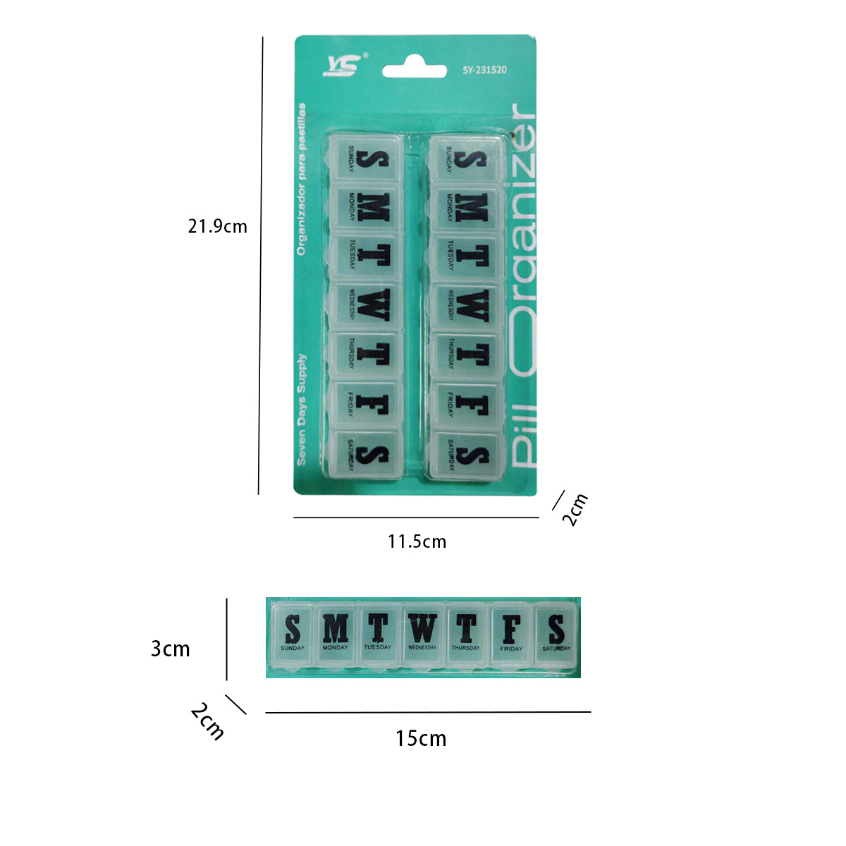 storage pill box a week seven compartments large capacity snap tight single row rectangular box