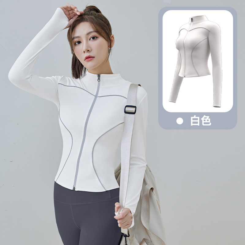 's New Peach Line Sporty Slimming Yoga Reflective Long Sleeved Cycling Jacket Waist Bifurcated Linen Loose Womens Workout Clothe Woman Workout Cl