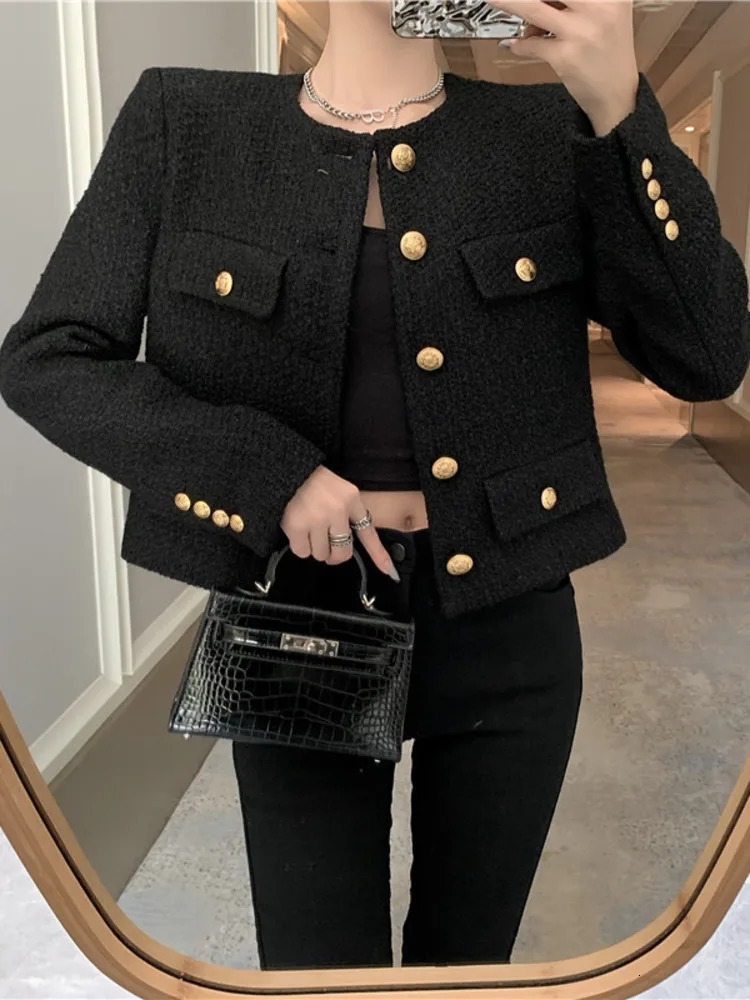 Fall Winter French Vintage Small Fragrant Tweed Jacket Coat Women Elegant Casual Woolen Short Coats Streetwear Outwear Crop Top 240704