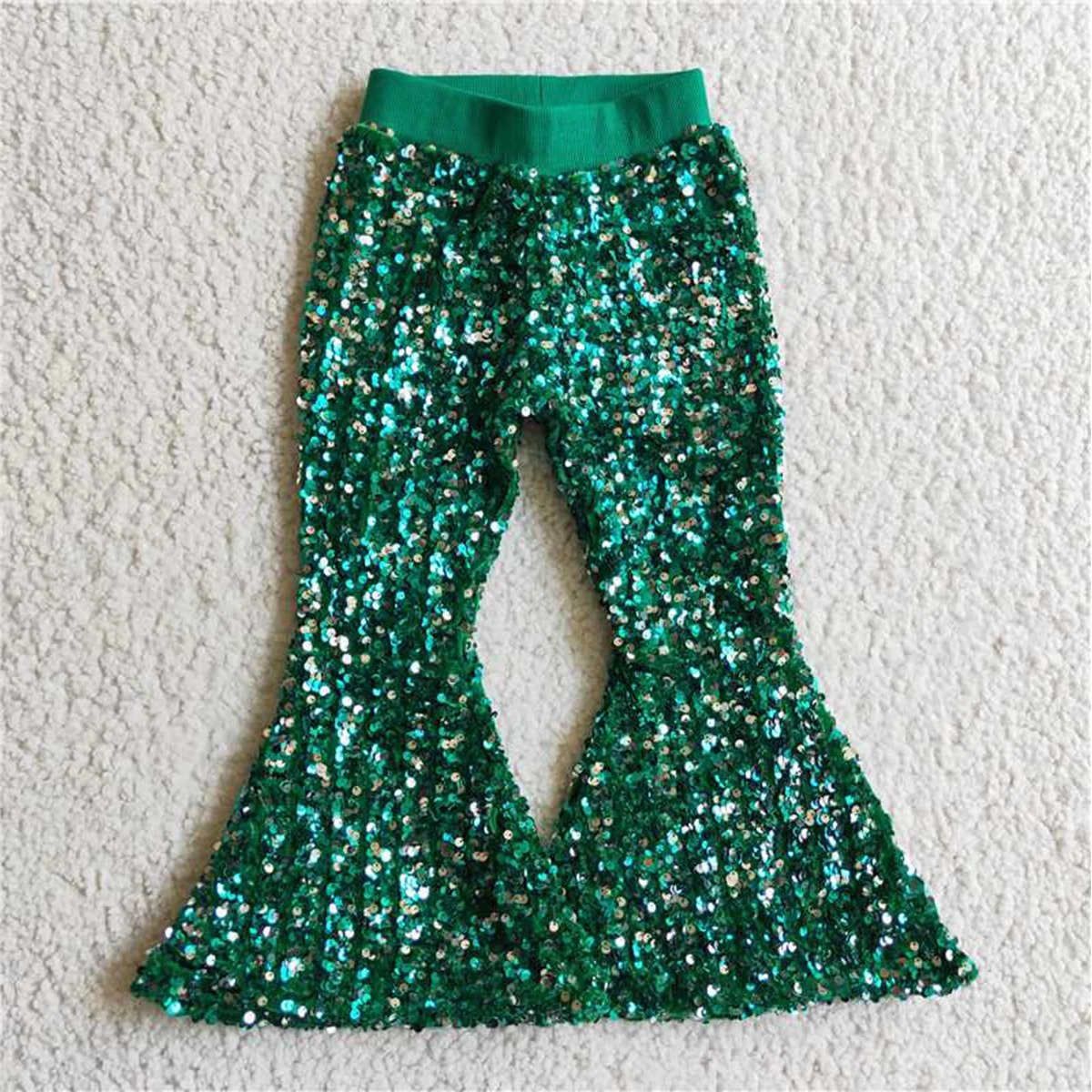 Wholesale Kids Fashionable Boutique Clothing Baby Girls Cute Real Sequins Soft Comfortable Children Bell Bottoms Pants Clothes 240703