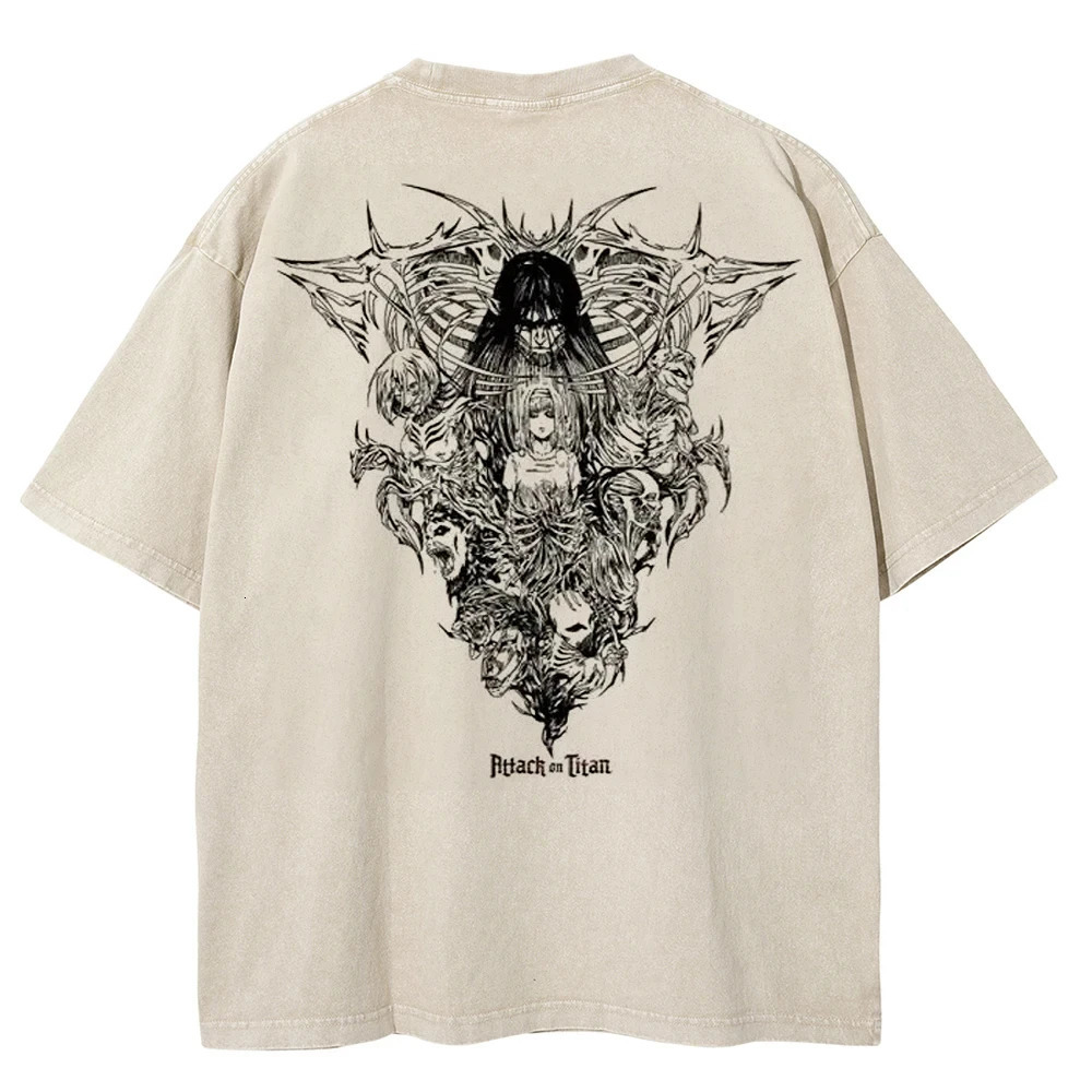 Men Washed Anime Attack On Titan T-Shirt Hip Hop Streetwear Graphic Print Oversize Tshirt Short Sleeve Cotton Loose Vintage Tops 240710