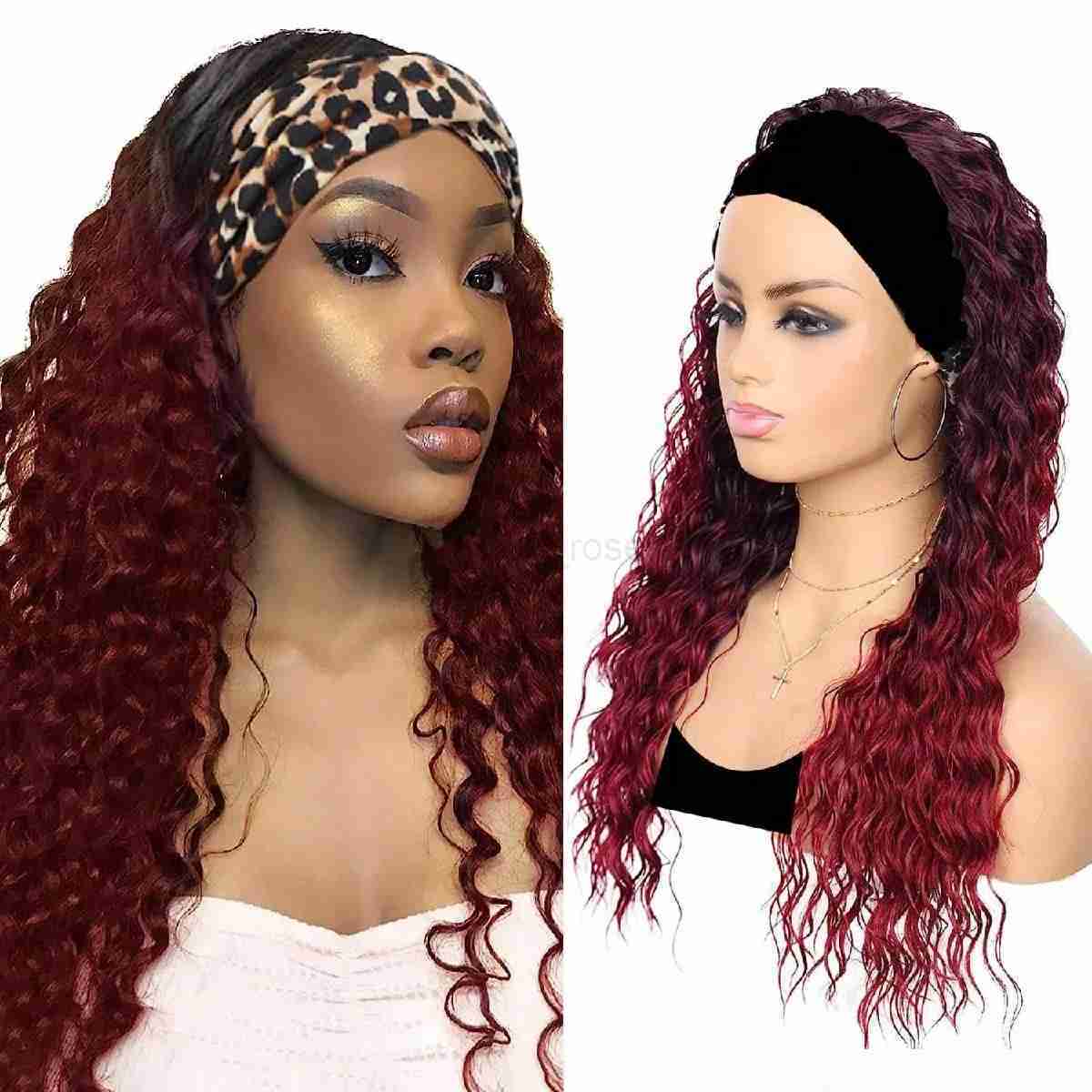 Synthetic Water Wave Headband Wig for Women Glueless Half Wig Curly Wigs with Headbands Attached Natural Black for Daily UseM240712