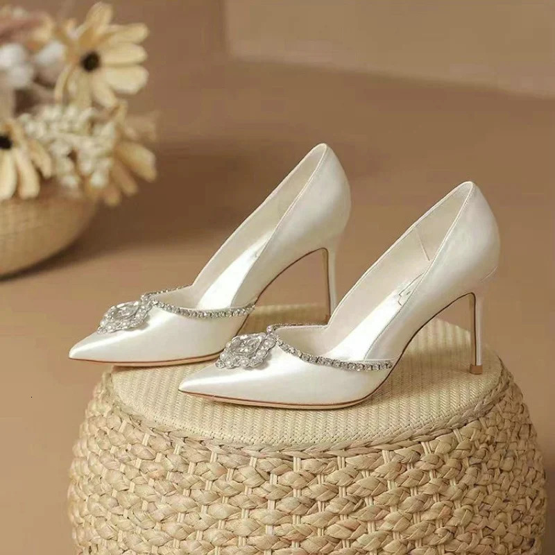 Elegant Wedding Shoes Bridal Shoes White Rhinestone High Heels Bridesmaid Pumps 240708