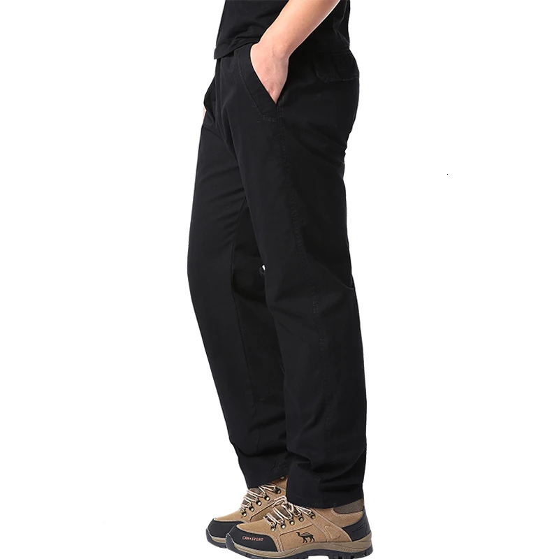 Mens Summer Casual Pants Cotton Thin Style Overalls Elastic Waist Outdoor Sports Loose Work Trend Solid Color 240702