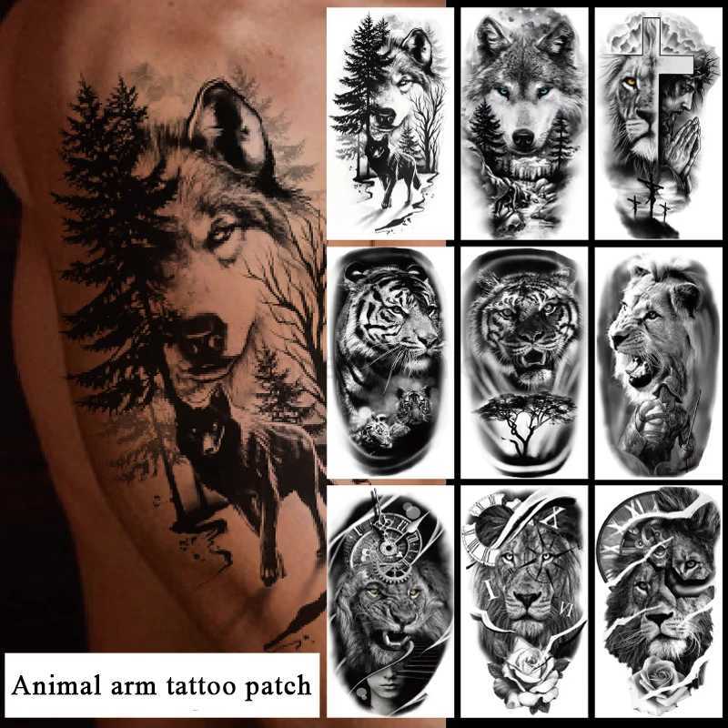 Waterproof Temporary Tattoo Sticker Lion Crown Flash Tatto Wolf Tiger King Rose Flowers Body Art Arm Fake Tatoo Men Women YZL9B240712