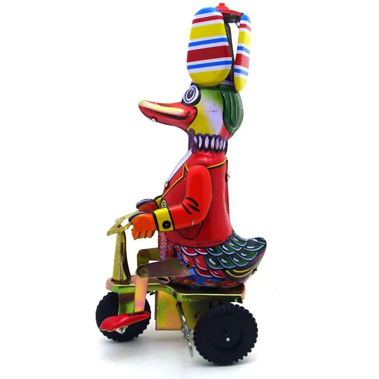 Funny Adult Collection Retro Wind up toy Metal Tin Duck on bike robot Mechanical Clockwork toy figure model kids baby gift 240711