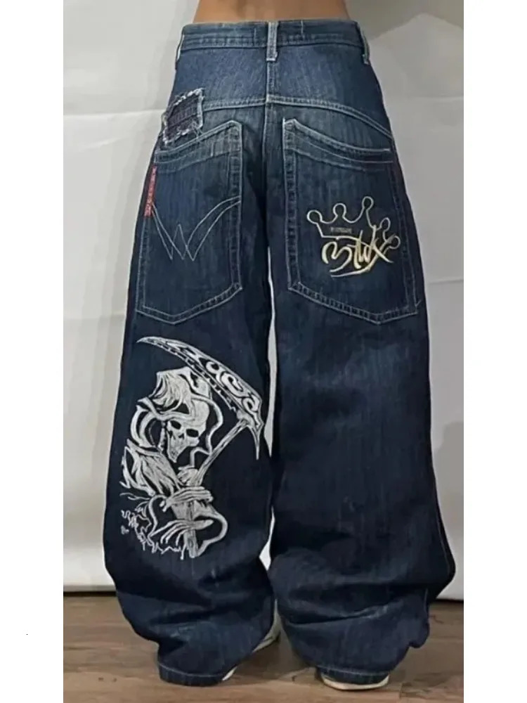 Women's Jeans Y2k Fashion Korean Jeans Women Vintage Pattern Embroidery Casual Baggy High Waist Korean Strt Wear Women Gothic Pants 240708 Y25011