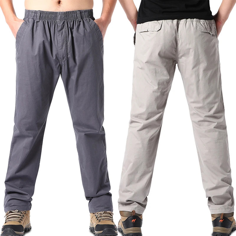 Mens Summer Casual Pants Cotton Thin Style Overalls Elastic Waist Outdoor Sports Loose Work Trend Solid Color 240702