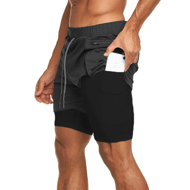 Mens Yoga Sports Shorts Quick Dry Shorts With Pocket Mobile Phone Casual Running Gym Short Jogger Pant With Inner Lining DK49