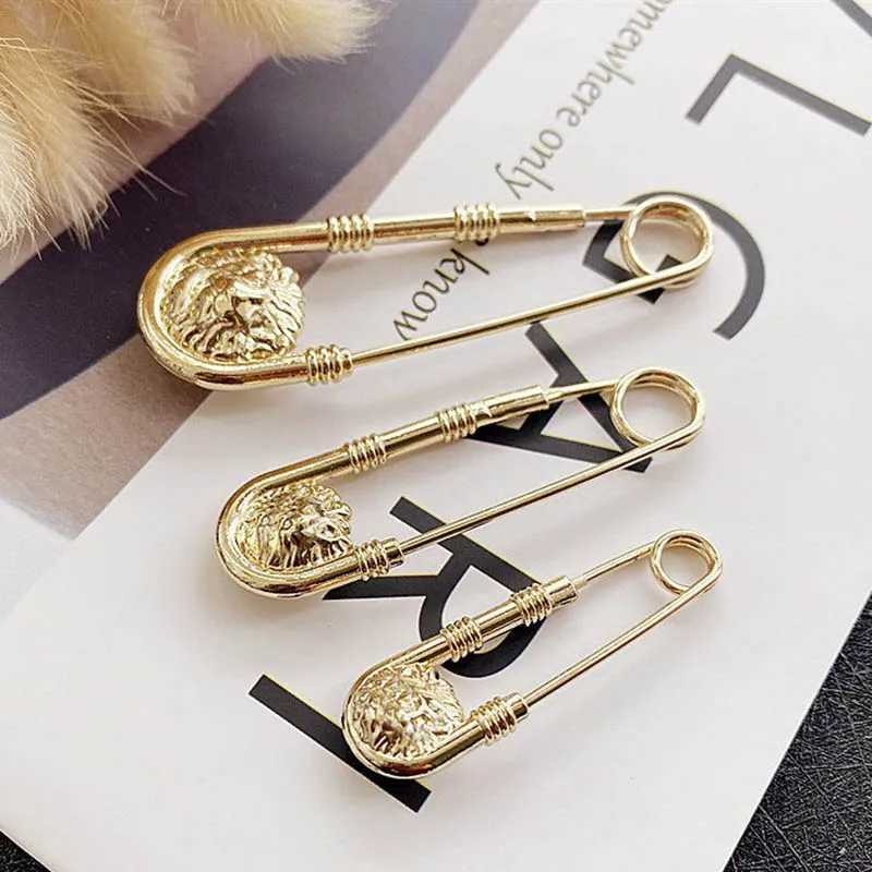 Other Fashion Accessories 1 alloy double lion head brooch fashionable DIY safety pin womens waist closed art piece mens set jacket decorative jewelry 