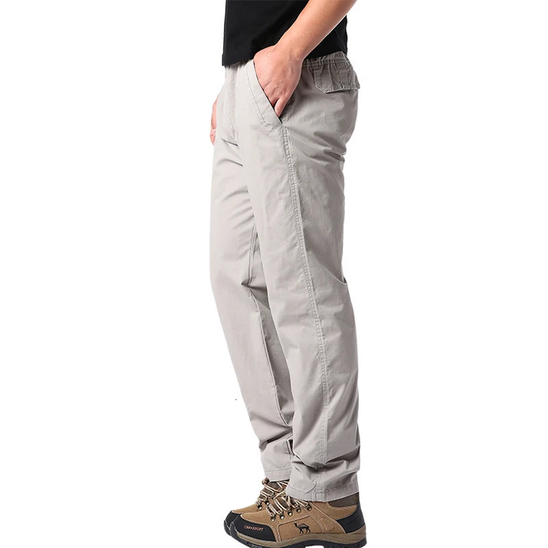 Mens Summer Casual Pants Cotton Thin Style Overalls Elastic Waist Outdoor Sports Loose Work Trend Solid Color 240702