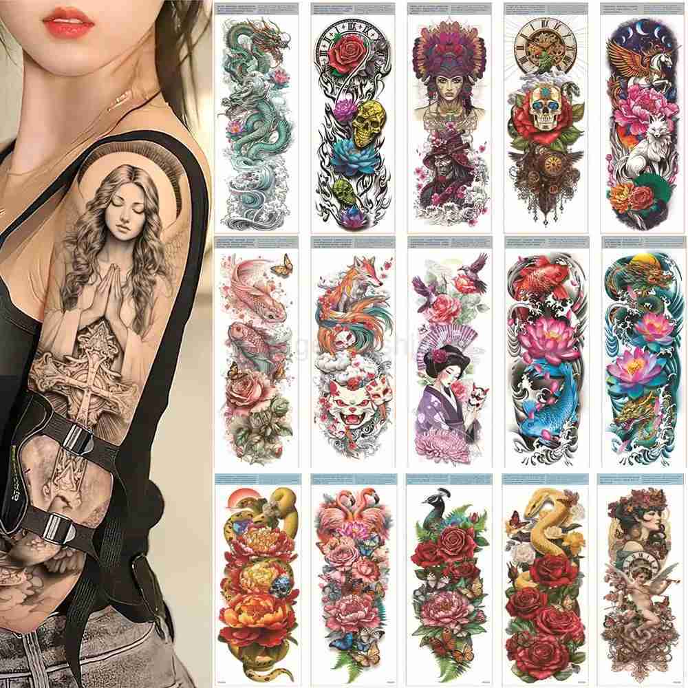 Waterproof Temporary Tattoo Sticker Full Arm Large Size Arm Tatoo Fake Tattoos Sleeve for Men Women GirlB240713