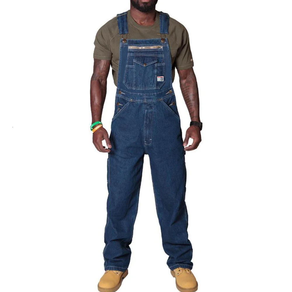 Solid Color Jeans Overalls For Men Fashion Casual Suit High Waist Denim Jumpsuits Oversized Pants Clothing Tracksuit y240627