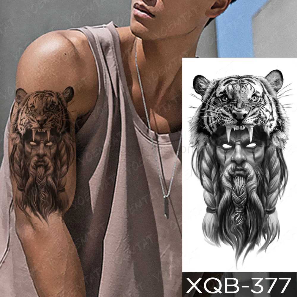 Tiger Lion Wolf Waterproof Temporary Tattoo Sticker For Men Tribal Transfer Flash Tatoo Arm Sleeve Body Art Fake Tattoos WomenB240712