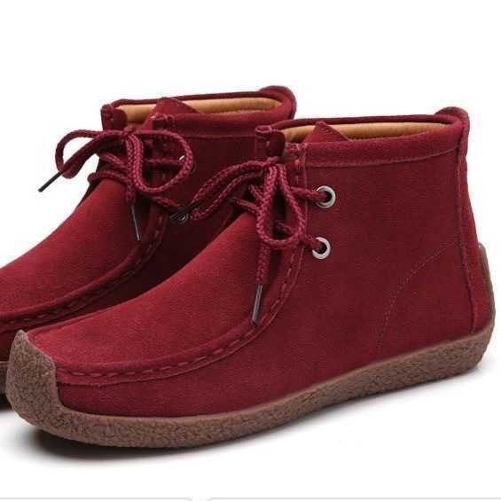 HBP Non-Brand Women Men Suede Genuine Leather Lace-Ups Moccasin Ankle Wedges Platform Wallabee Boots