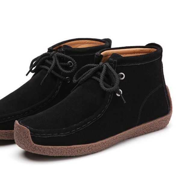 HBP Non-Brand Women Men Suede Genuine Leather Lace-Ups Moccasin Ankle Wedges Platform Wallabee Boots
