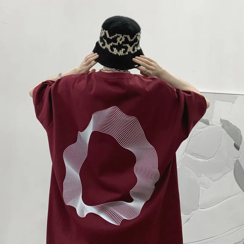Irregular Round Printed Short Sleeve T-shirt Man Summer Loose Oversized Cotton T Shirt Fashion Round Neck Cotton Tees Y2k Tops 240703