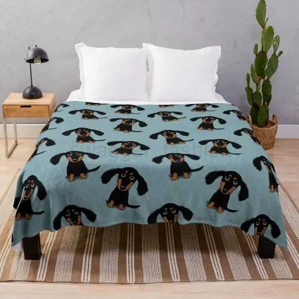 Dachshund Dog Blanket Fleece Spring/Autumn Wiener Sausage Dog Lightweight Thin Throw Blankets for Sofa Car Bed King Queen SizeB270712