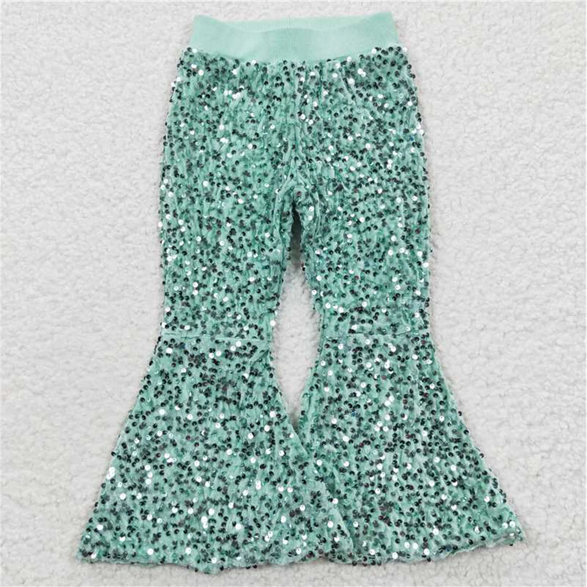 Wholesale Kids Fashionable Boutique Clothing Baby Girls Cute Real Sequins Soft Comfortable Children Bell Bottoms Pants Clothes 240703