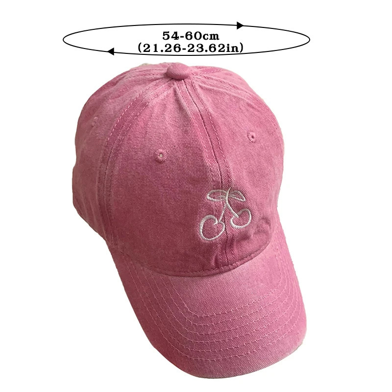 Pink Cherry Baseball Cap Women Y2K Korean Embroidered Hat Summer Solid Color Adjustable Female Sun Visor Hats 240626