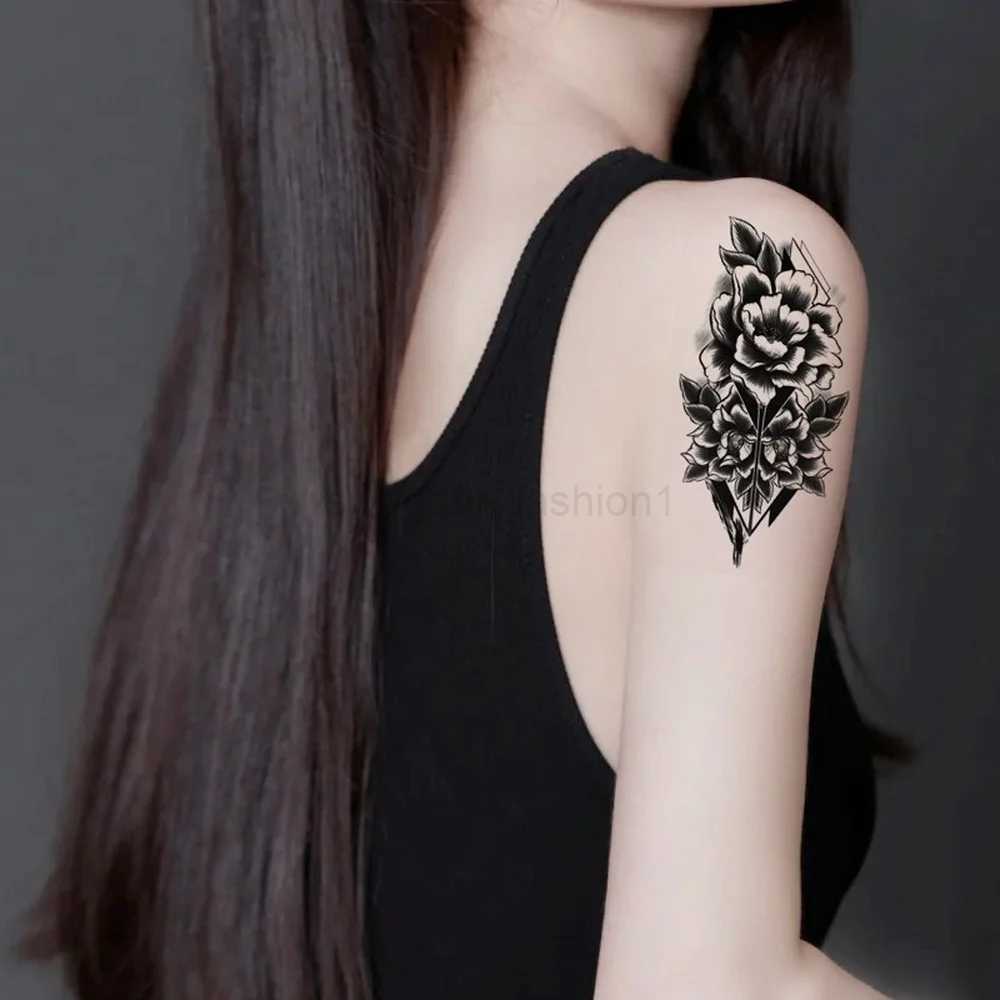 Black Rose Temporary Tattoo Sticker Flower Feather Elephant Body Clavicle Ankle Legs Arm Art Fake Tatto Party Bikini TatoosB240712