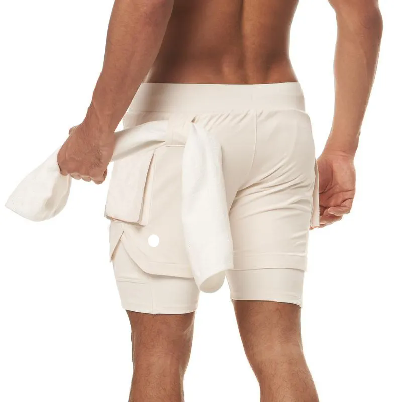 Mens Yoga Sports Shorts Quick Dry Shorts With Pocket Mobile Phone Casual Running Gym Short Jogger Pant With Inner Lining DK49