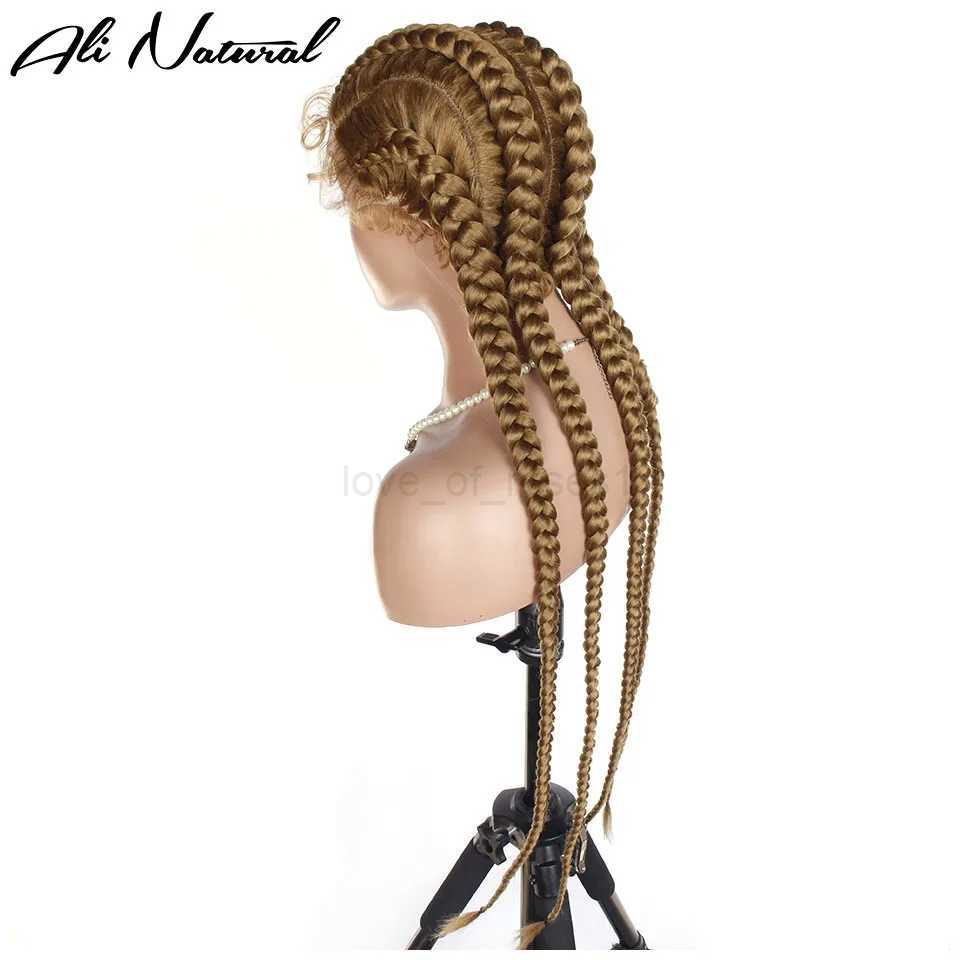 Synthetic Lace Wig Braided Wigs Natural Long 27# Dark Blonde Swiss Lace Wig For Black Women American African Wig Wholesale CheapM240712
