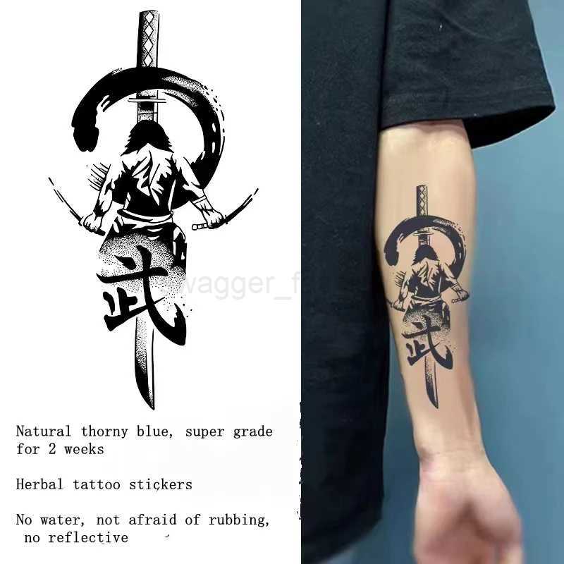 Katana Sword Herbal Juice Tattoo Stickers Men Waterproof Lasting Semi-permanent Tattoo Big Picture Flower Arm Art Fake TattoosB240712