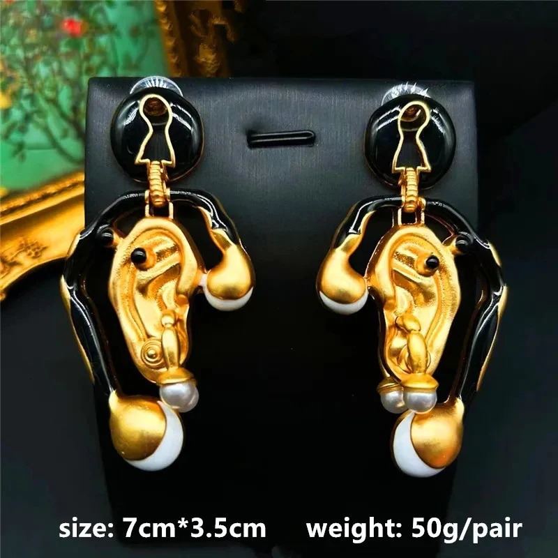 Exaggerate Eye Lips Nose Eye Stud Earring Brass Heavry Metal for Women Jewelry 2024 Europe And America Vintage 240708