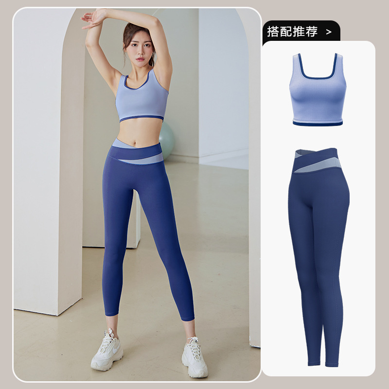 Spring/summer New Color Blocked Naked Feeling Tight Fit High Waist Slimming Running Sports Fitness Yoga Clothing Set Yoga Top Yoga Jacket Workout Clot
