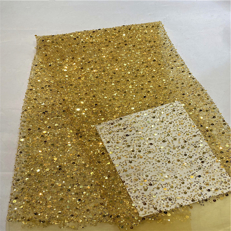 2024 Aso Ebi Gold Prom Dresses for Special Occasions Sheer Neck Illusion Long Sleeves Beaded Sequined Lace Pearls Birthday Dress Second Reception Gown