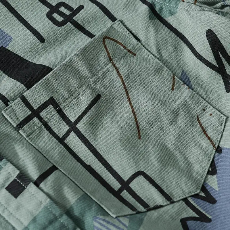 Spring Autumn Turn-down Collar Shirt Man Fashion Single Breasted Long Sleeve Cardigan Men Vintage Graffiti Printing Coat 240704