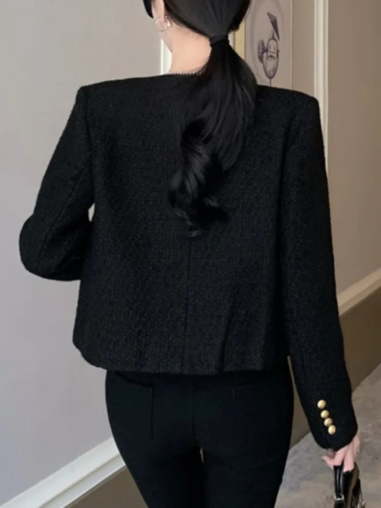 Fall Winter French Vintage Small Fragrant Tweed Jacket Coat Women Elegant Casual Woolen Short Coats Streetwear Outwear Crop Top 240704