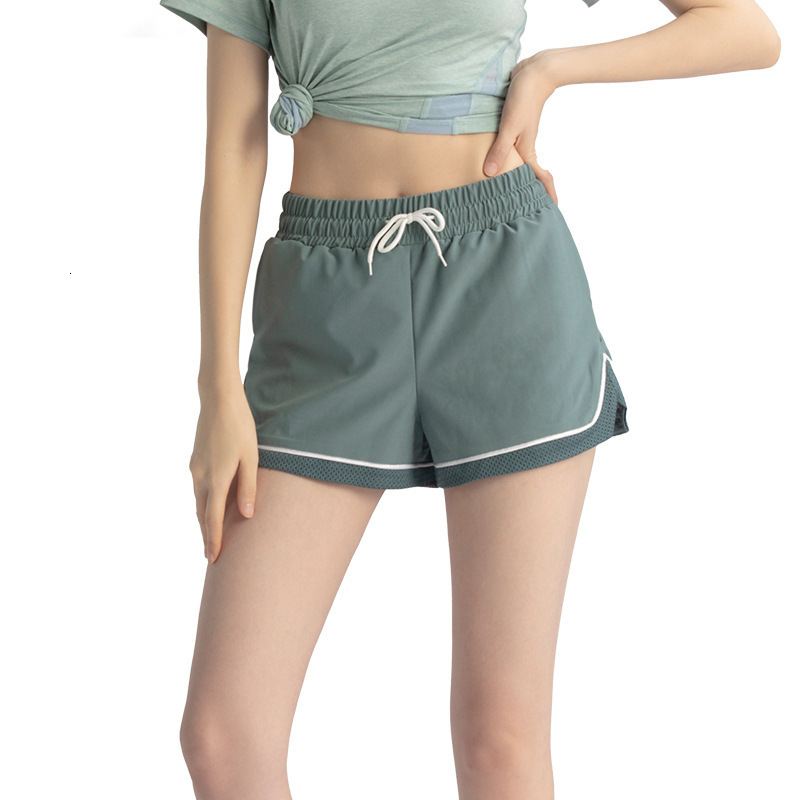 Fake Two Pieces of Fitness Drawstring Shorts for Women, Summer Anti Glare Loose Casual Breathable Morning Running Sports Pants Yoga Top Workout Clothe