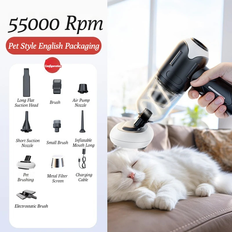75000Pa Vacuum Cleaner Wireless Pet Hair Cleaning Remover Grooming Tools For Cats Dogs Rechargeable Household Car Vacuum Cleaner