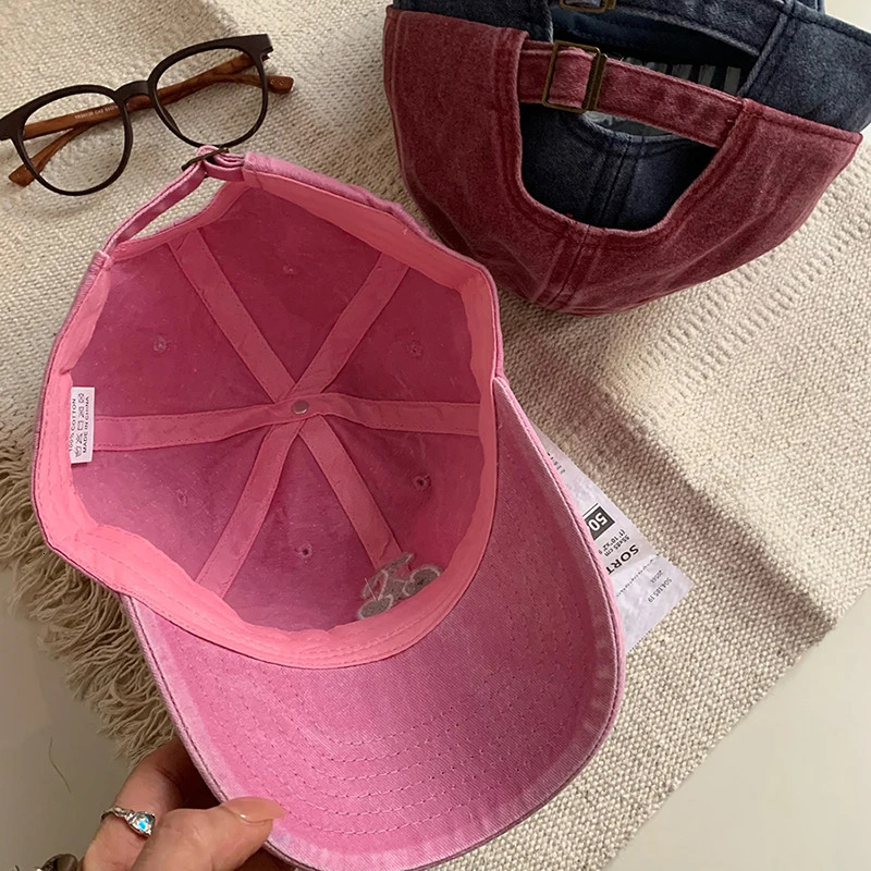 Pink Cherry Baseball Cap Women Y2K Korean Embroidered Hat Summer Solid Color Adjustable Female Sun Visor Hats 240626